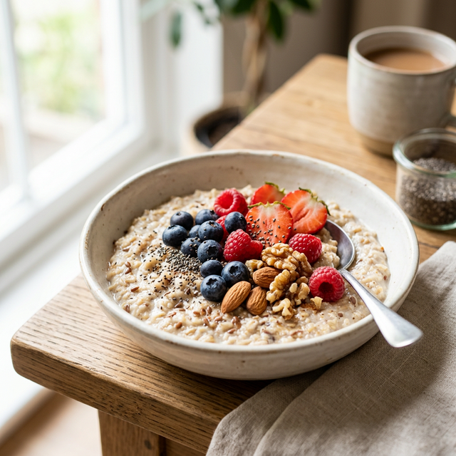 High fiber bowl of oats and berries