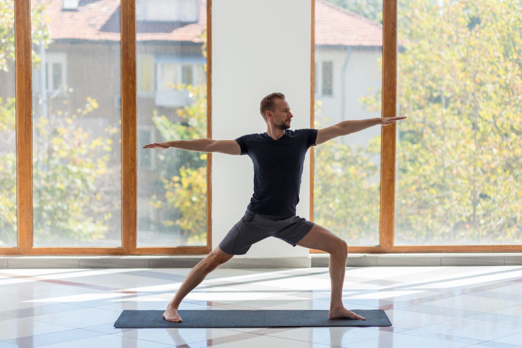 Standing yoga pose demonstration