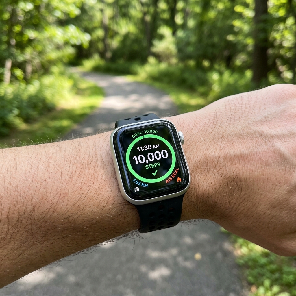 Smartwatch displaying 10000 steps