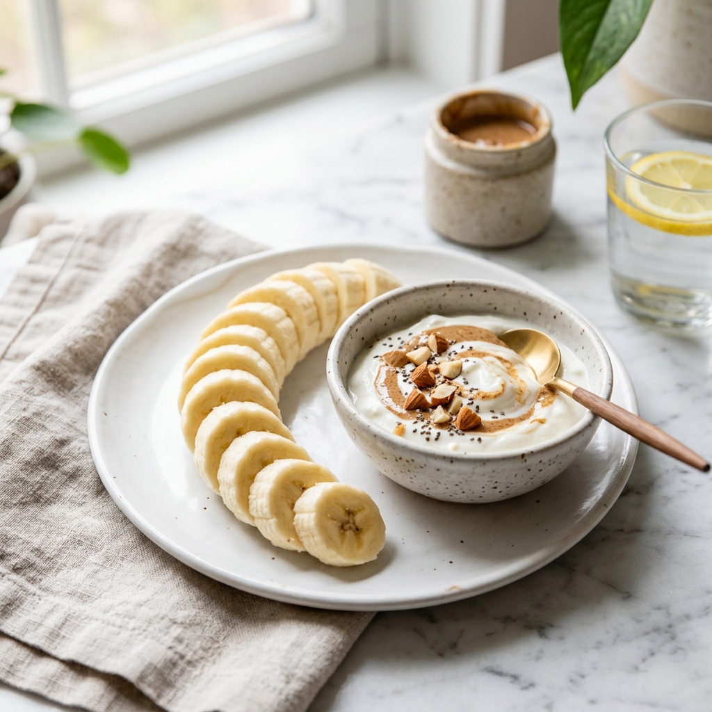 Banana with Greek yogurt and almond butter