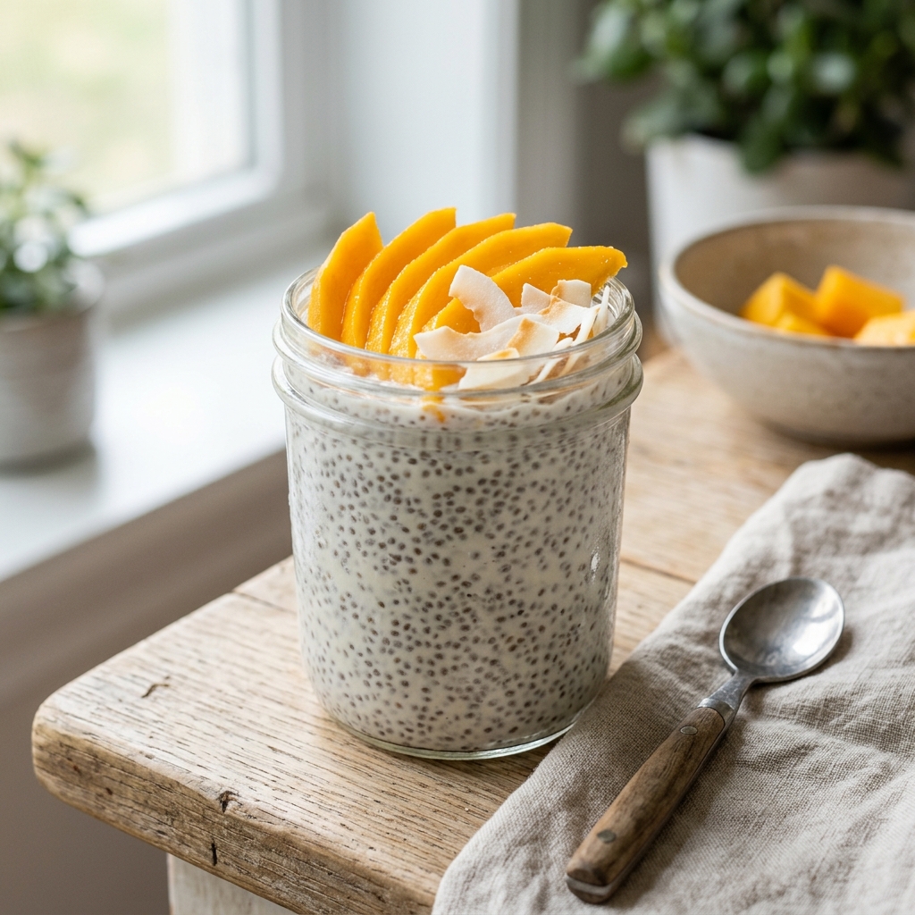 Chia seed pudding in a glass jar