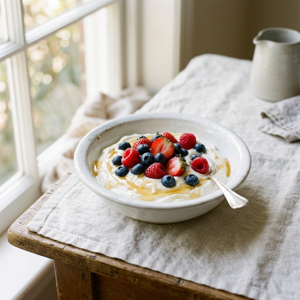 Greek yogurt with berries and honey
