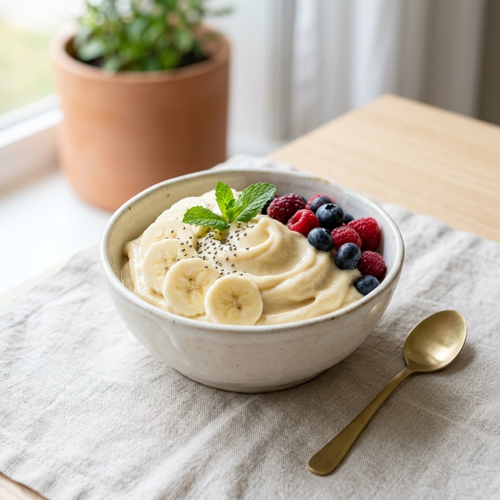 Frozen banana nice cream in a bowl