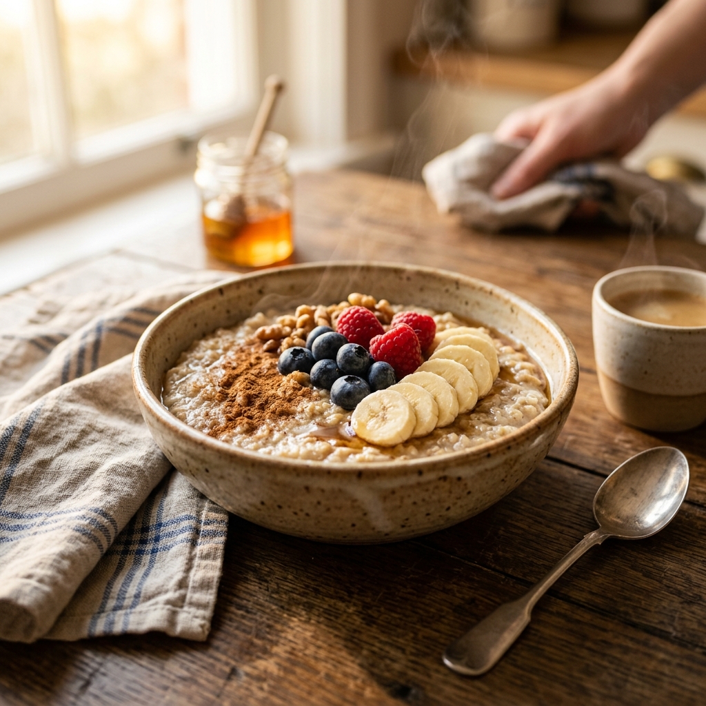 Oatmeal with cinnamon and fruit