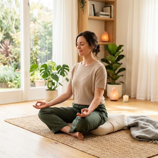 Woman meditating for stress relief